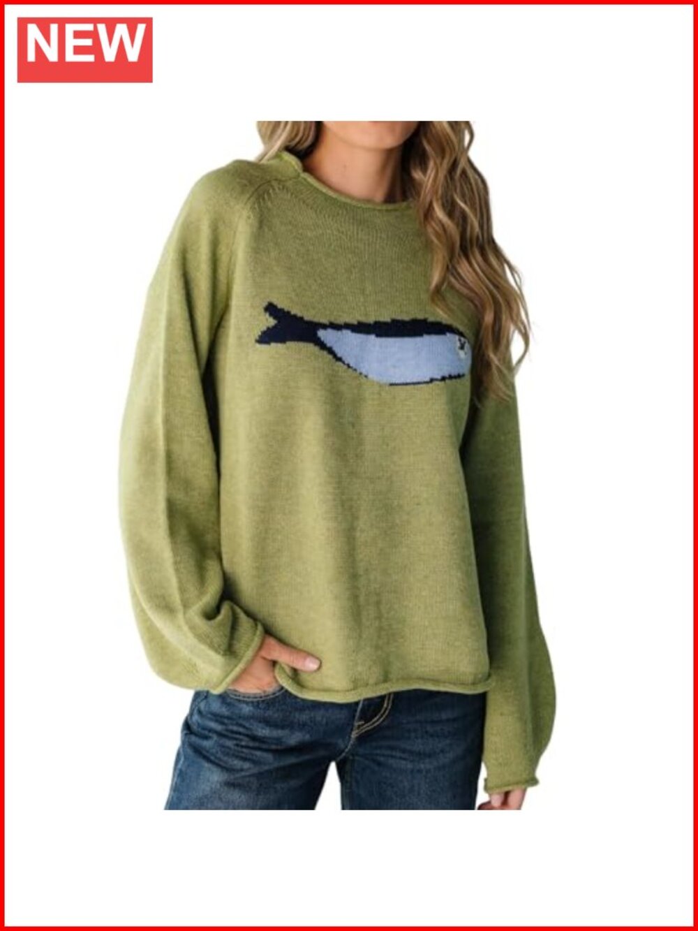 Oversized Roll Neck Animal Graphic Chunky Knit Pullover Sweater